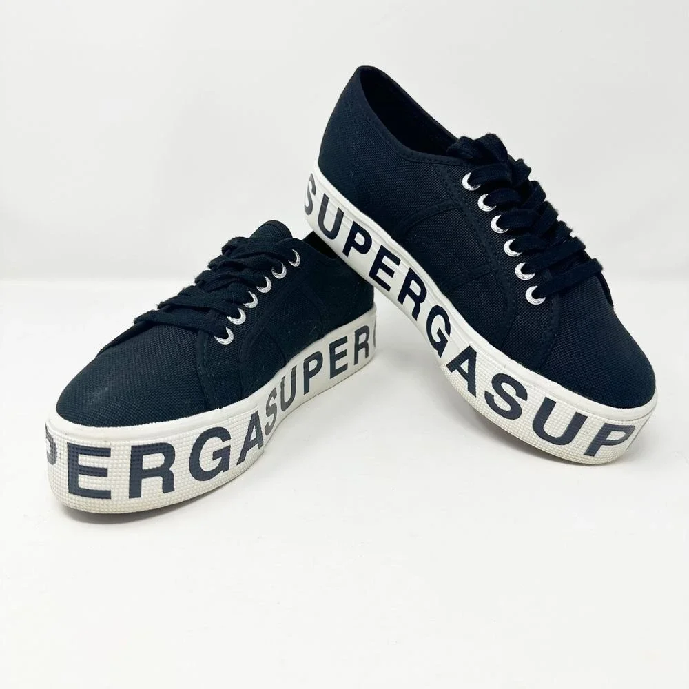 Superga‎ 2790 Women's Black Canvas Outsole Lettering Platform Sneakers 9 (40)